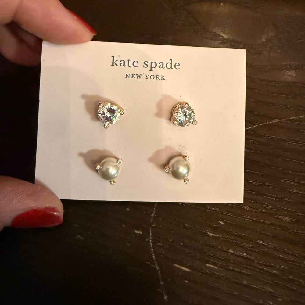kate spade gold-tone clear crystal & pearl stud earring set